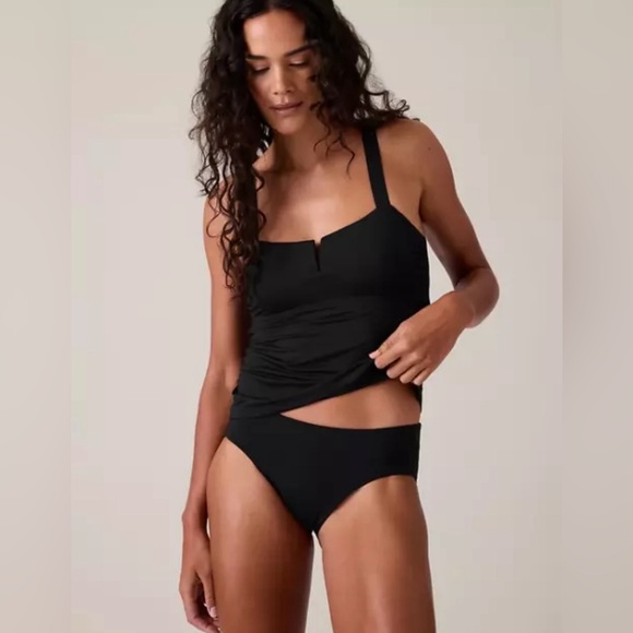 Athleta Square Neck V Bra Cup Tankini Top Black bikini top Size 34 B/C-NWOT $89 - Picture 1 of 5